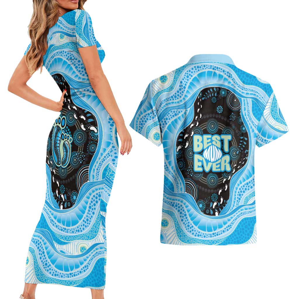 Australia Mother's Day Couples Matching Short Sleeve Bodycon Dress and Hawaiian Shirt Best Mum Ever Blue Version