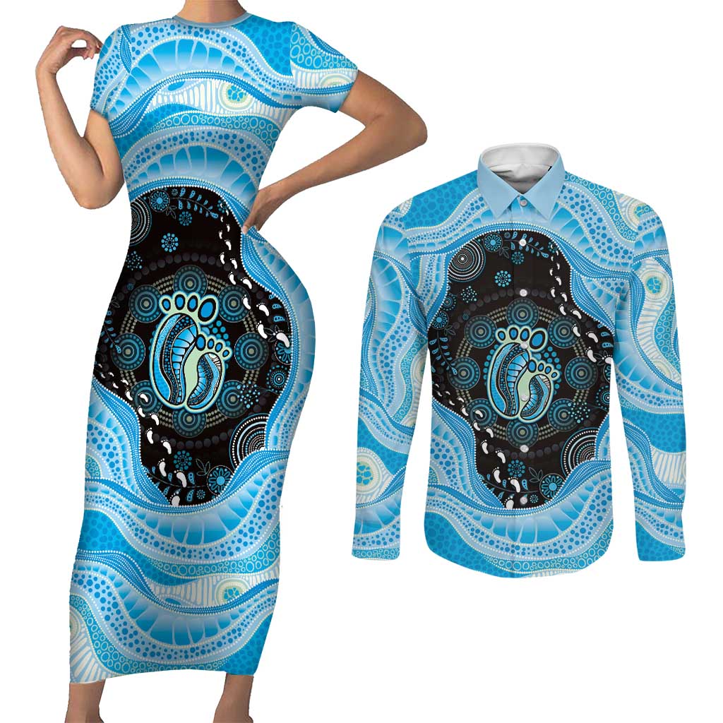 Australia Mother's Day Couples Matching Short Sleeve Bodycon Dress and Long Sleeve Button Shirt Best Mum Ever Blue Version