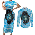 Australia Mother's Day Couples Matching Short Sleeve Bodycon Dress and Long Sleeve Button Shirt Best Mum Ever Blue Version