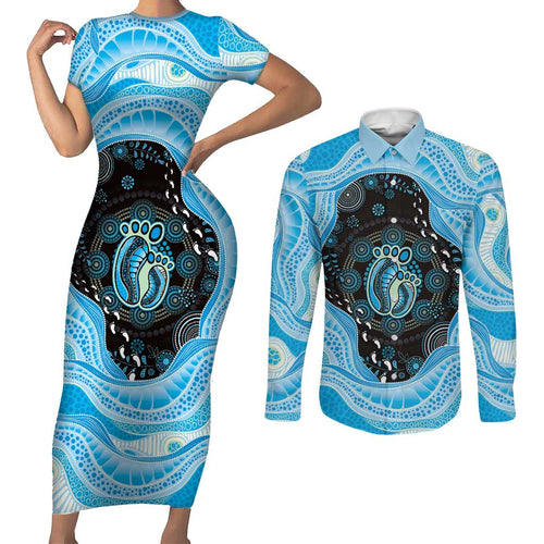 Australia Mother's Day Couples Matching Short Sleeve Bodycon Dress and Long Sleeve Button Shirt Best Mum Ever Blue Version