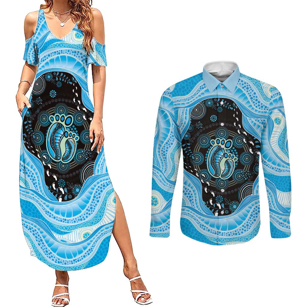 Australia Mother's Day Couples Matching Summer Maxi Dress and Long Sleeve Button Shirt Best Mum Ever Blue Version