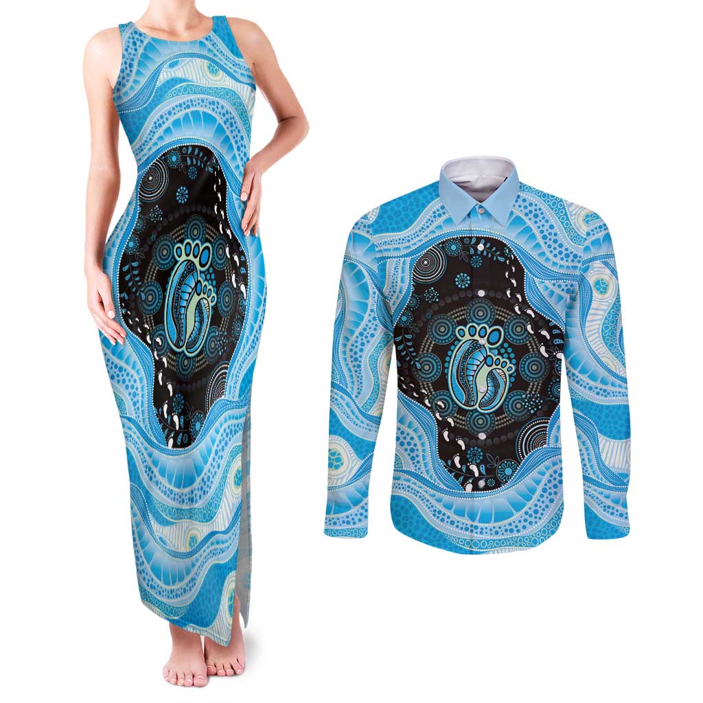 Australia Mother's Day Couples Matching Tank Maxi Dress and Long Sleeve Button Shirt Best Mum Ever Blue Version