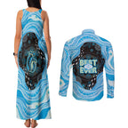 Australia Mother's Day Couples Matching Tank Maxi Dress and Long Sleeve Button Shirt Best Mum Ever Blue Version