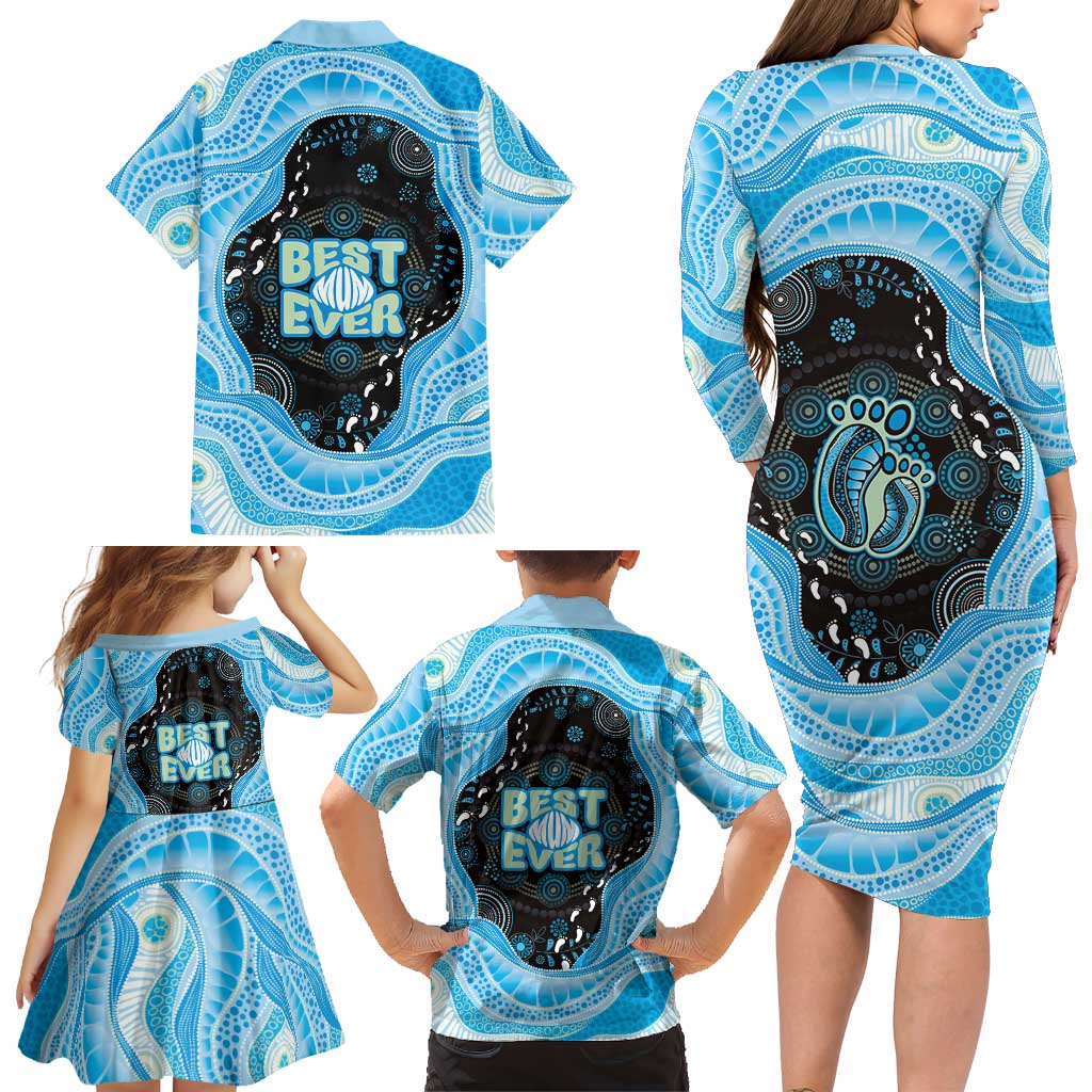 Australia Mother's Day Family Matching Long Sleeve Bodycon Dress and Hawaiian Shirt Best Mum Ever Blue Version