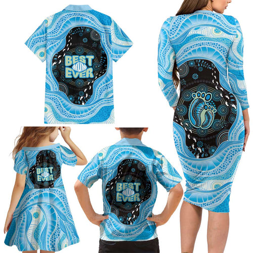 Australia Mother's Day Family Matching Long Sleeve Bodycon Dress and Hawaiian Shirt Best Mum Ever Blue Version