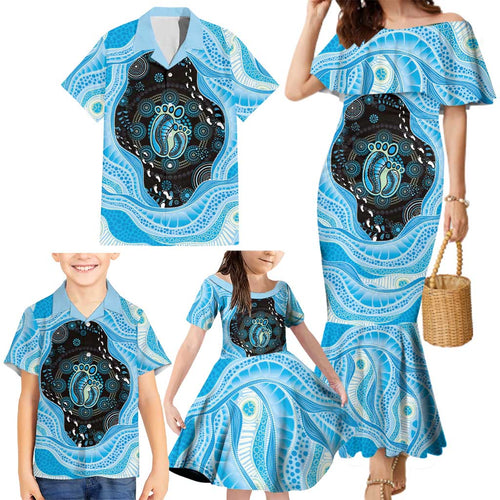 Australia Mother's Day Family Matching Mermaid Dress and Hawaiian Shirt Best Mum Ever Blue Version