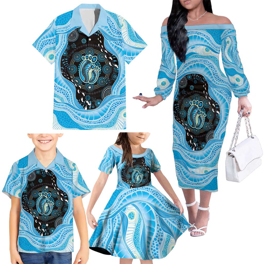 Australia Mother's Day Family Matching Off The Shoulder Long Sleeve Dress and Hawaiian Shirt Best Mum Ever Blue Version