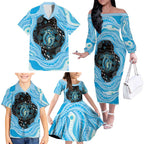 Australia Mother's Day Family Matching Off The Shoulder Long Sleeve Dress and Hawaiian Shirt Best Mum Ever Blue Version