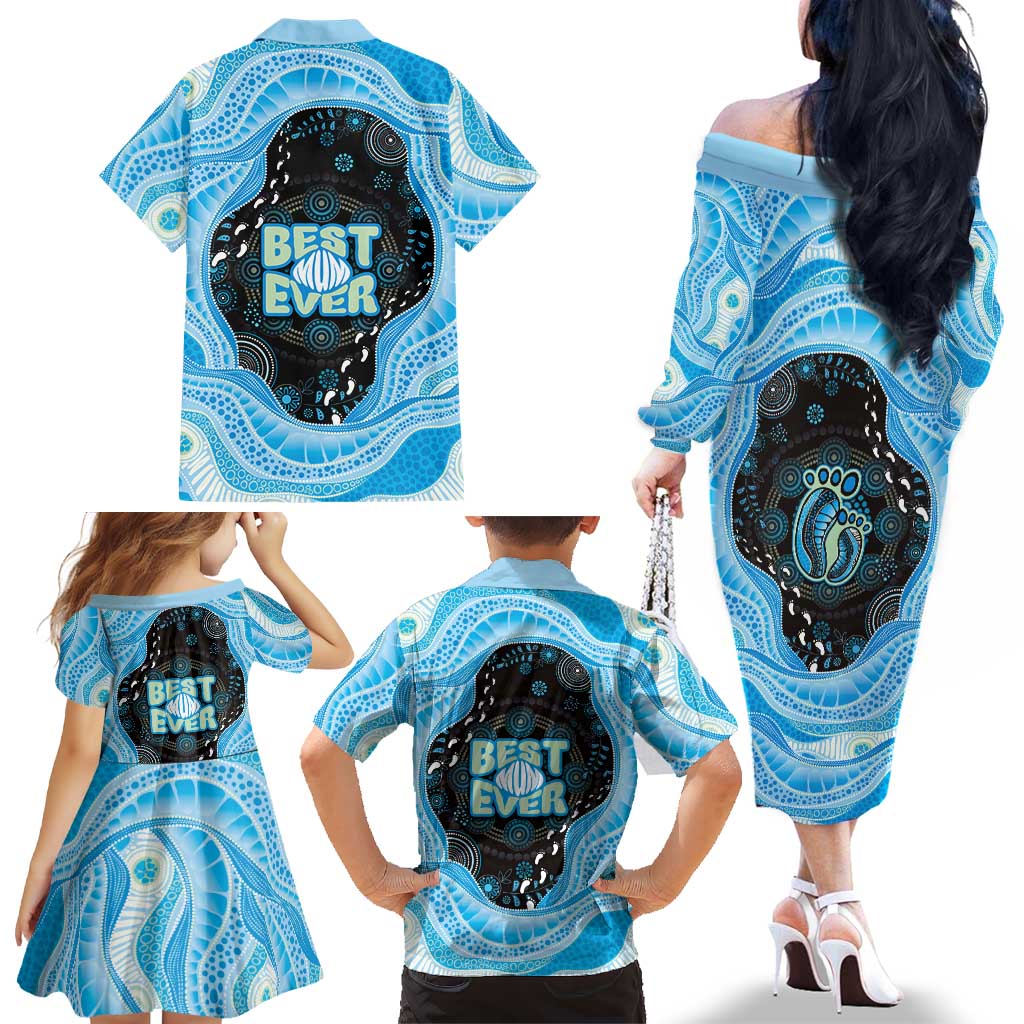 Australia Mother's Day Family Matching Off The Shoulder Long Sleeve Dress and Hawaiian Shirt Best Mum Ever Blue Version