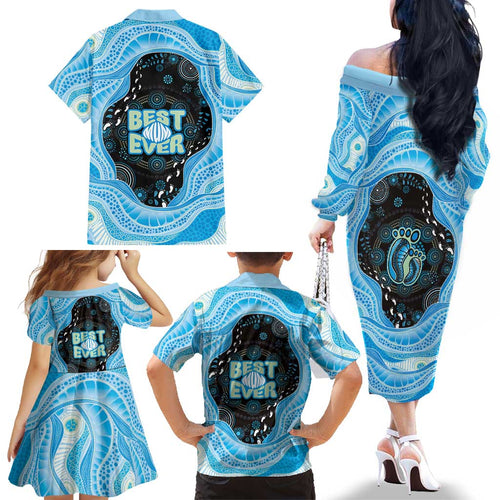 Australia Mother's Day Family Matching Off The Shoulder Long Sleeve Dress and Hawaiian Shirt Best Mum Ever Blue Version