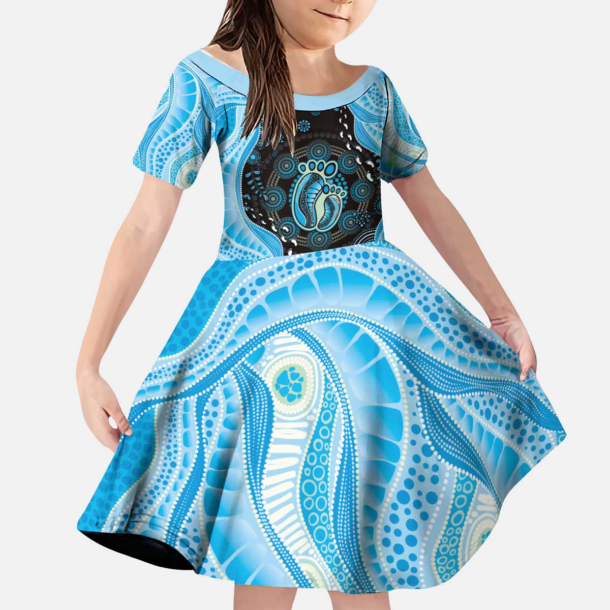 Australia Mother's Day Kid Short Sleeve Dress Best Mum Ever Blue Version