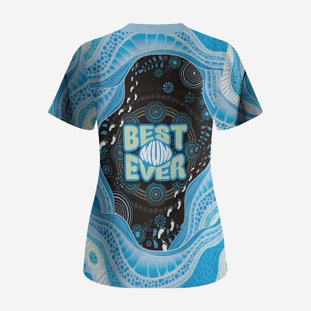 Australia Mother's Day Scrub Top Best Mum Ever Blue Version