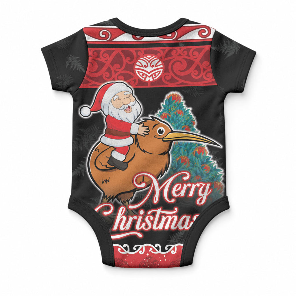 New Zealand Christmas Baby Onesie Funny Santa Riding Kiwi Meri Kirihimete