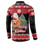 New Zealand Christmas Button Sweatshirt Funny Santa Riding Kiwi Meri Kirihimete