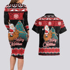 New Zealand Christmas Couples Matching Long Sleeve Bodycon Dress and Hawaiian Shirt Funny Santa Riding Kiwi Meri Kirihimete