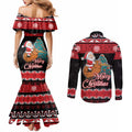 New Zealand Christmas Couples Matching Mermaid Dress and Long Sleeve Button Shirt Funny Santa Riding Kiwi Meri Kirihimete