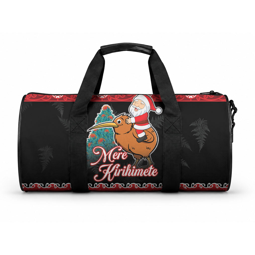 New Zealand Christmas Duffle Bag Funny Santa Riding Kiwi Meri Kirihimete