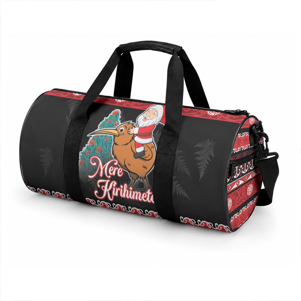 New Zealand Christmas Duffle Bag Funny Santa Riding Kiwi Meri Kirihimete