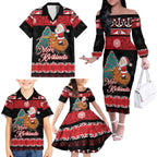New Zealand Christmas Family Matching Off The Shoulder Long Sleeve Dress and Hawaiian Shirt Funny Santa Riding Kiwi Meri Kirihimete