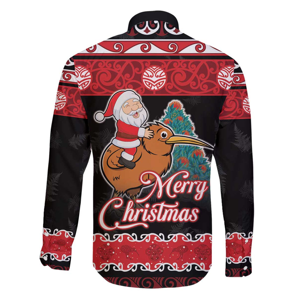 New Zealand Christmas Family Matching Off The Shoulder Long Sleeve Dress and Hawaiian Shirt Funny Santa Riding Kiwi Meri Kirihimete