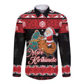 New Zealand Christmas Long Sleeve Button Shirt Funny Santa Riding Kiwi Meri Kirihimete