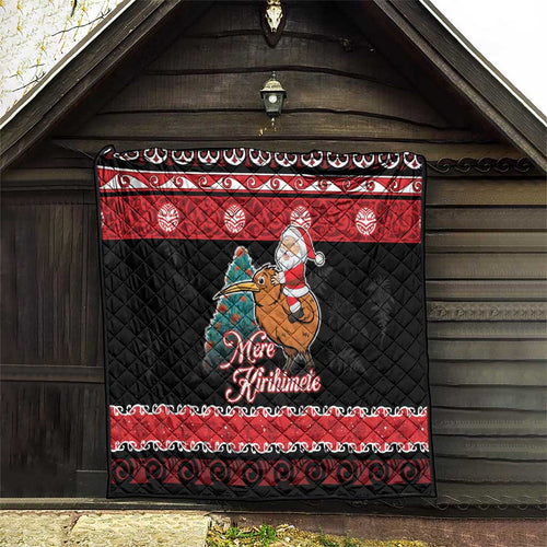 New Zealand Christmas Quilt Funny Santa Riding Kiwi Meri Kirihimete