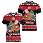 New Zealand Christmas Women V-Neck T-Shirt Funny Santa Riding Kiwi Meri Kirihimete