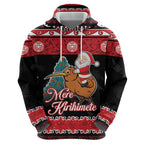 New Zealand Christmas Zip Hoodie Funny Santa Riding Kiwi Meri Kirihimete