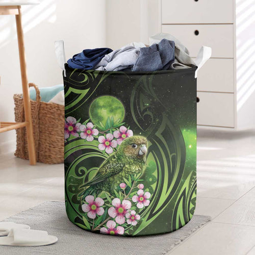 New Zealand Aotearoa Kakapo Laundry Basket Maori Pattern With Manuka Galaxy Style - Aussie Hoodie