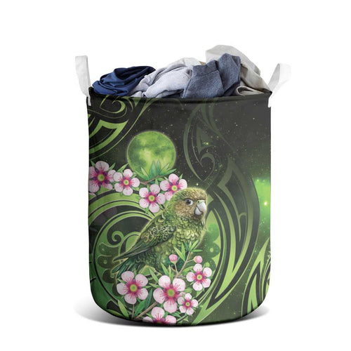 New Zealand Aotearoa Kakapo Laundry Basket Maori Pattern With Manuka Galaxy Style - Aussie Hoodie