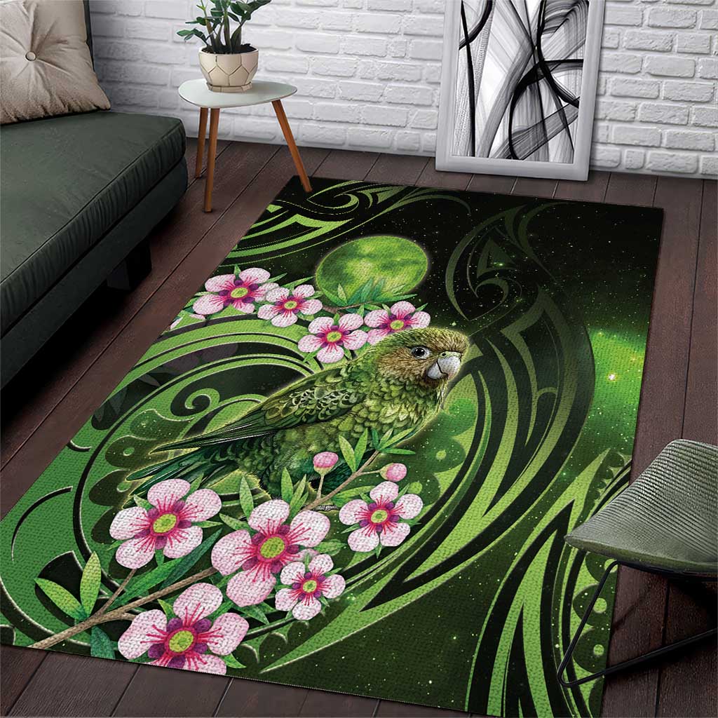 New Zealand Aotearoa Kakapo Area Rug Maori Pattern With Manuka Galaxy Style - Aussie Hoodie