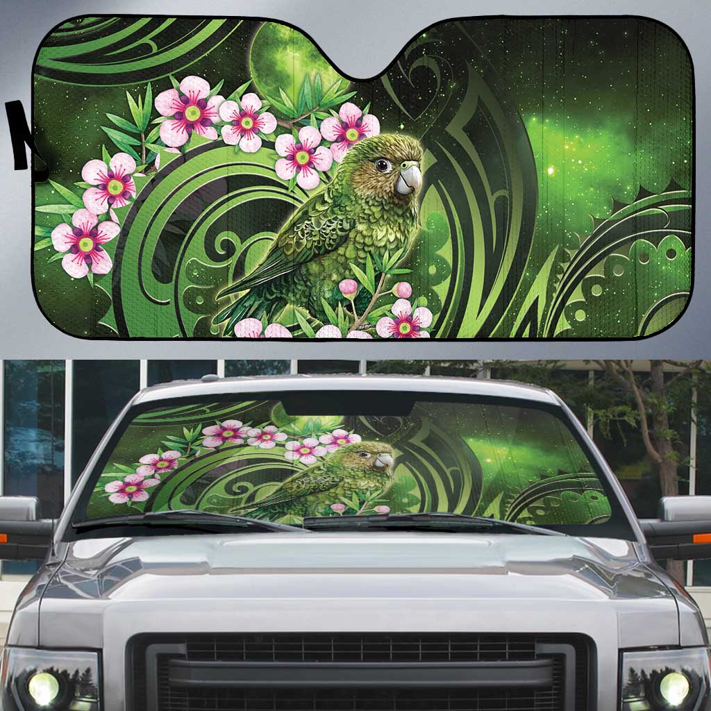 New Zealand Aotearoa Kakapo Auto Sun Shade Maori Pattern With Manuka Galaxy Style - Aussie Hoodie