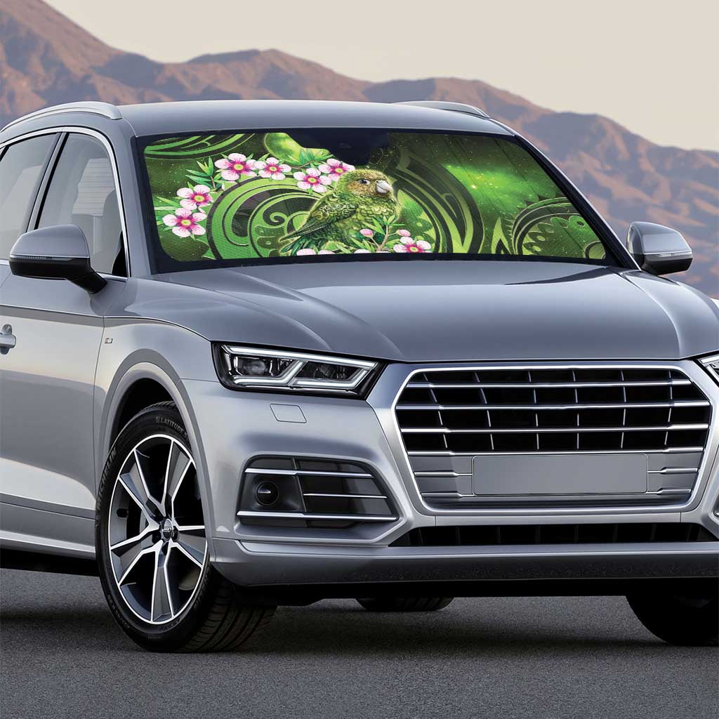 New Zealand Aotearoa Kakapo Auto Sun Shade Maori Pattern With Manuka Galaxy Style - Aussie Hoodie