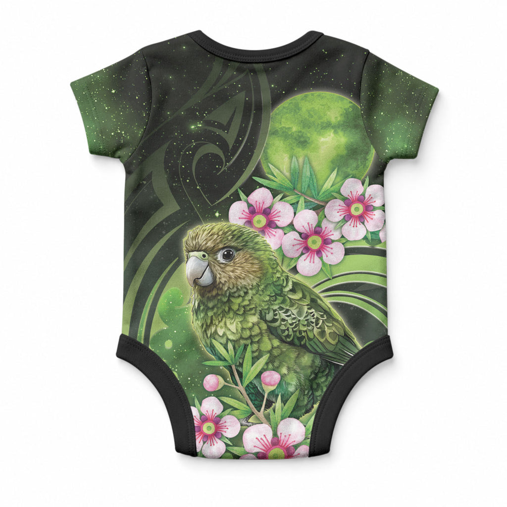 New Zealand Aotearoa Kakapo Baby Onesie Maori Pattern With Manuka Galaxy Style