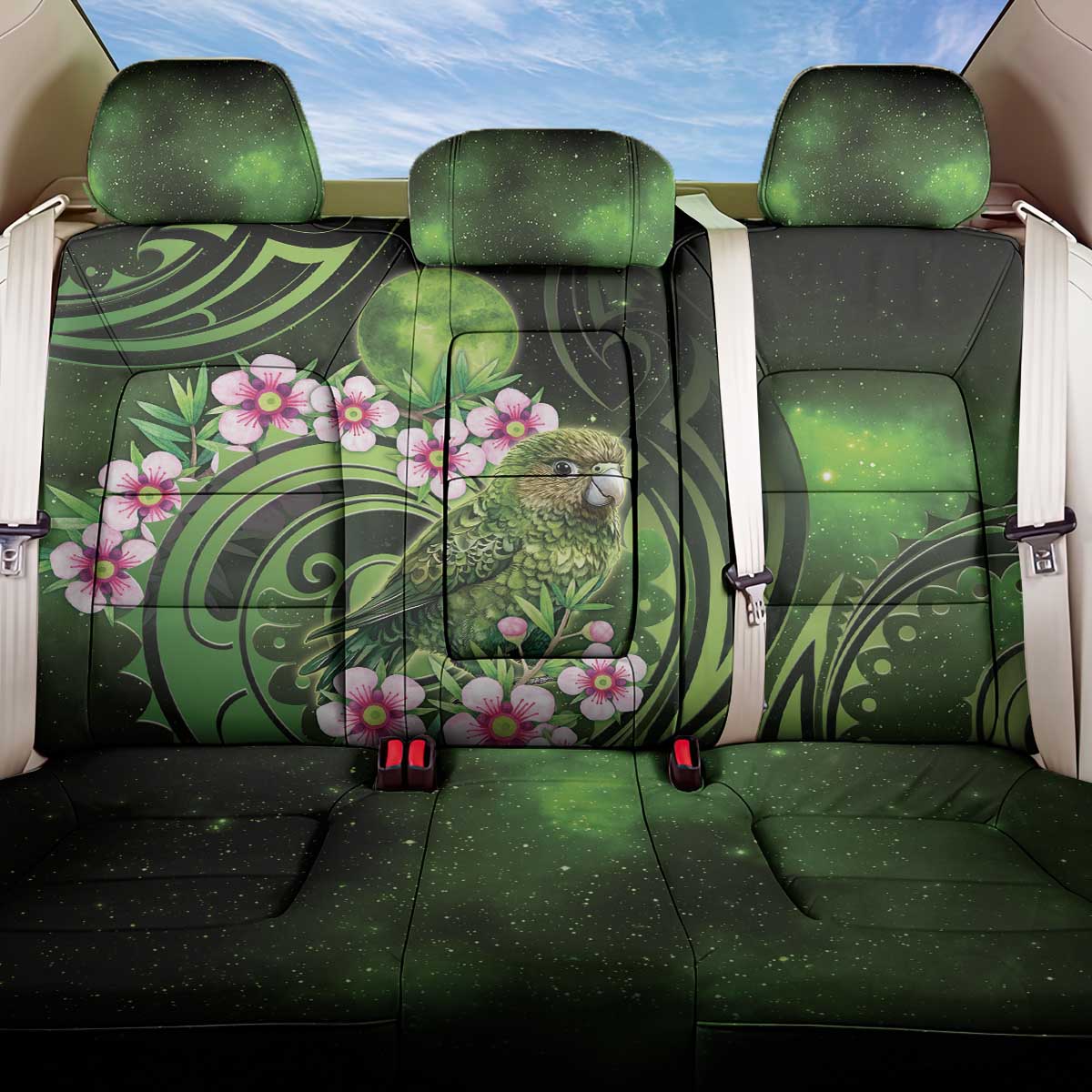 New Zealand Aotearoa Kakapo Back Car Seat Cover Maori Pattern With Manuka Galaxy Style - Aussie Hoodie