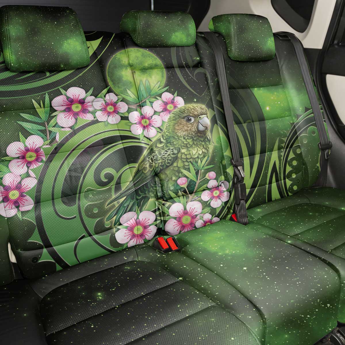 New Zealand Aotearoa Kakapo Back Car Seat Cover Maori Pattern With Manuka Galaxy Style - Aussie Hoodie