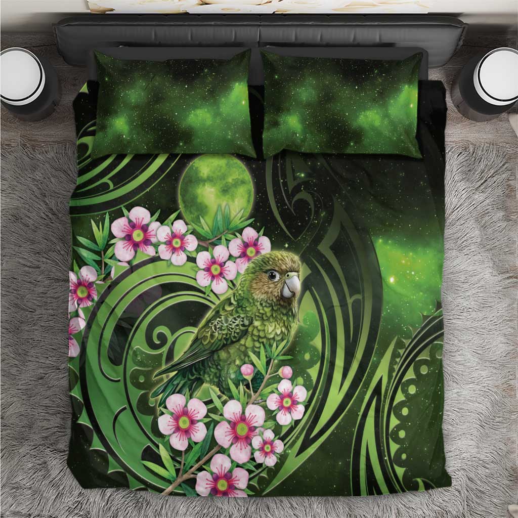 New Zealand Aotearoa Kakapo Bedding Set Maori Pattern With Manuka Galaxy Style - Aussie Hoodie