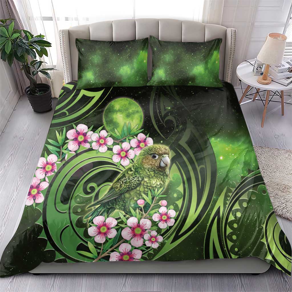New Zealand Aotearoa Kakapo Bedding Set Maori Pattern With Manuka Galaxy Style - Aussie Hoodie