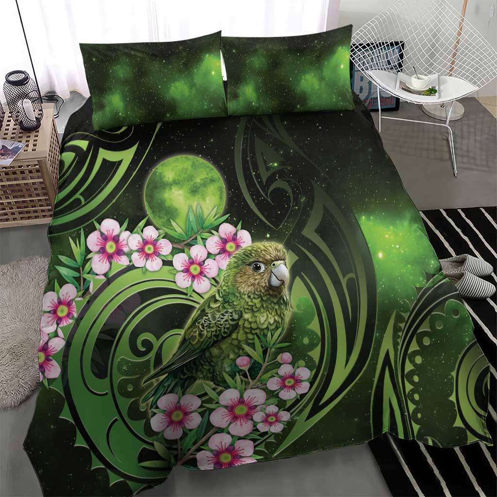 New Zealand Aotearoa Kakapo Bedding Set Maori Pattern With Manuka Galaxy Style - Aussie Hoodie