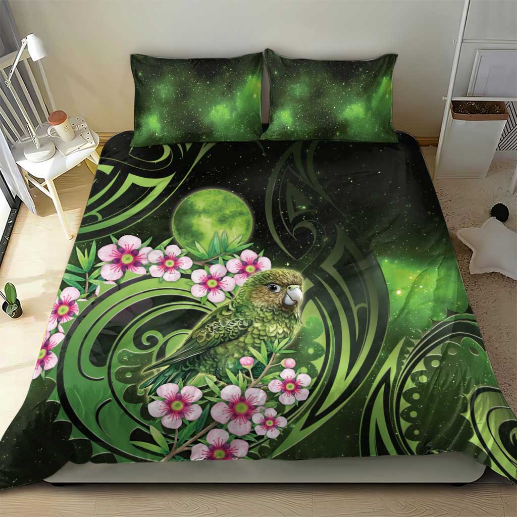 New Zealand Aotearoa Kakapo Bedding Set Maori Pattern With Manuka Galaxy Style - Aussie Hoodie