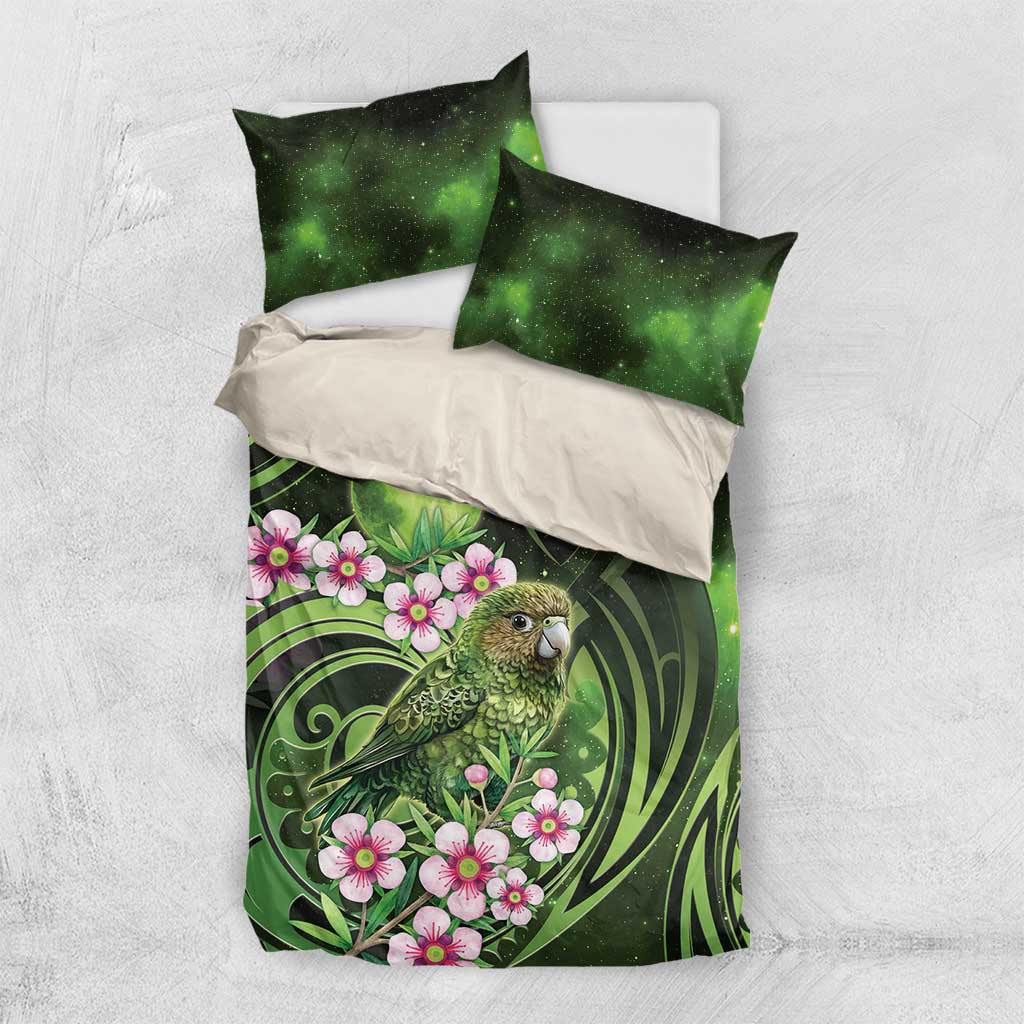 New Zealand Aotearoa Kakapo Bedding Set Maori Pattern With Manuka Galaxy Style - Aussie Hoodie