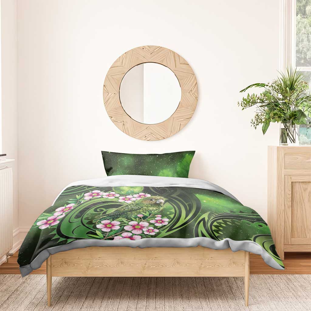 New Zealand Aotearoa Kakapo Bedding Set Maori Pattern With Manuka Galaxy Style - Aussie Hoodie