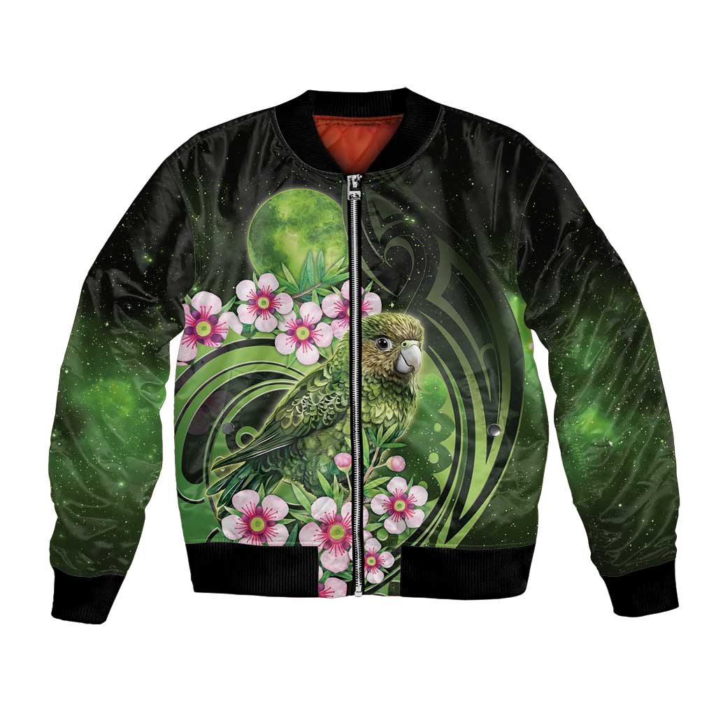 New Zealand Aotearoa Kakapo Bomber Jacket Maori Pattern With Manuka Galaxy Style - Aussie Hoodie