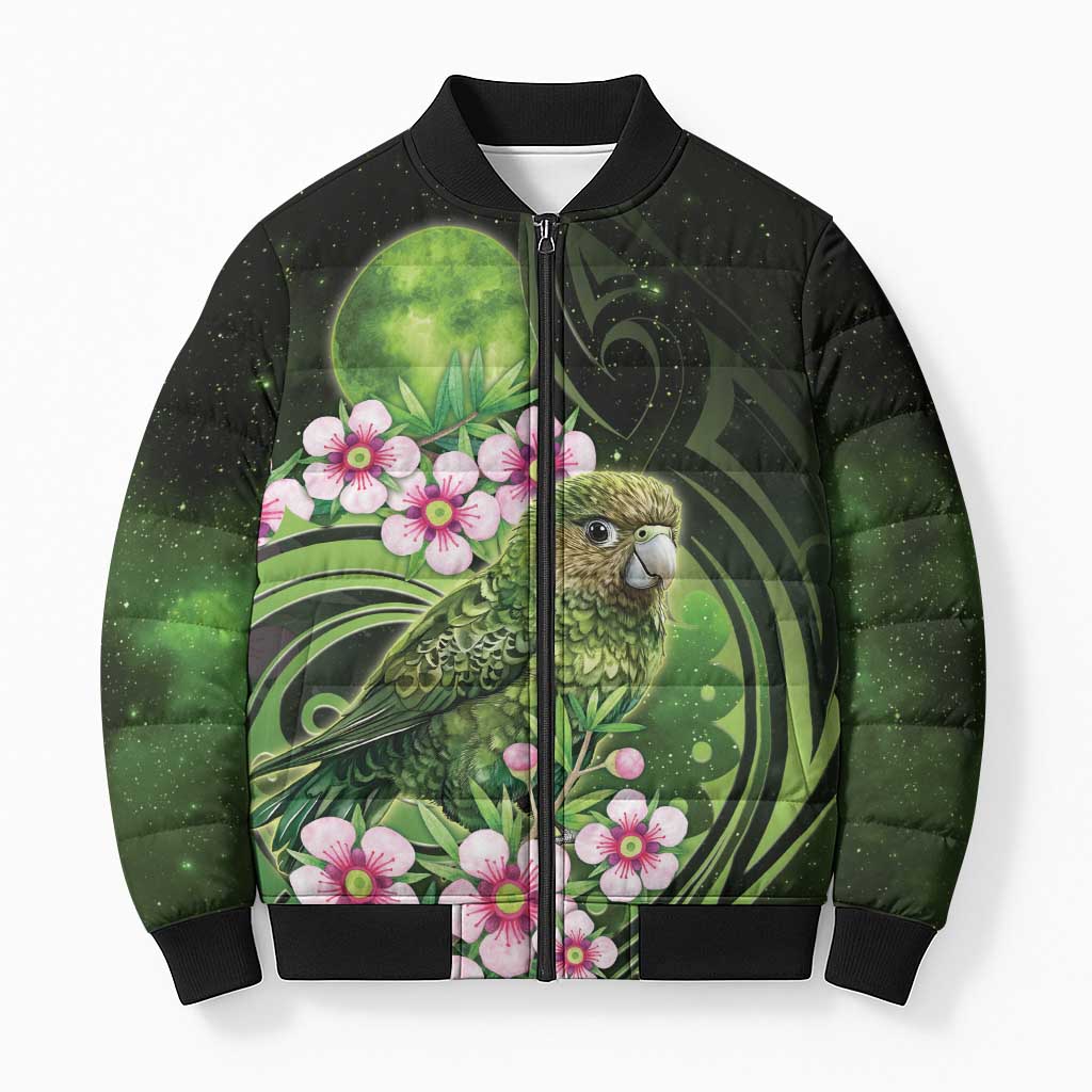 New Zealand Aotearoa Kakapo Bomber Puffer Jacket Maori Pattern With Manuka Galaxy Style - Aussie Hoodie