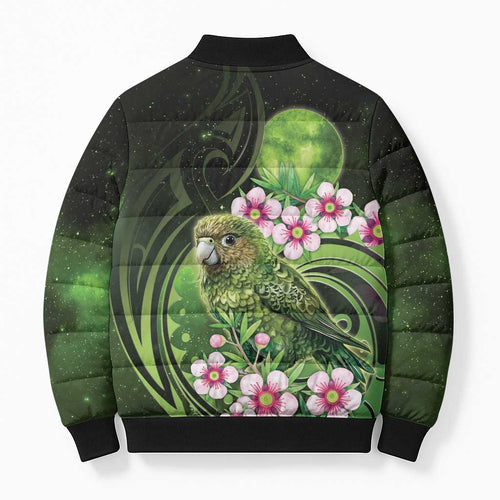 New Zealand Aotearoa Kakapo Bomber Puffer Jacket Maori Pattern With Manuka Galaxy Style - Aussie Hoodie