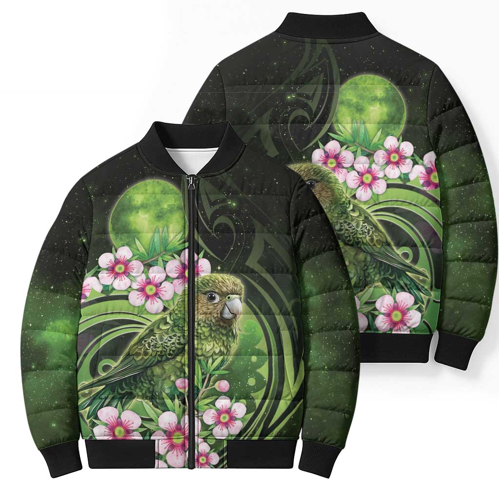 New Zealand Aotearoa Kakapo Bomber Puffer Jacket Maori Pattern With Manuka Galaxy Style - Aussie Hoodie