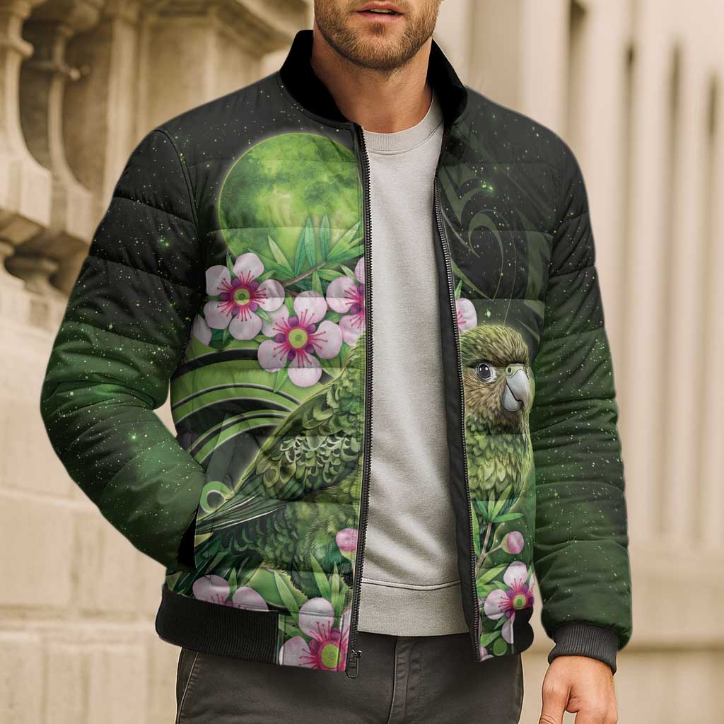 New Zealand Aotearoa Kakapo Bomber Puffer Jacket Maori Pattern With Manuka Galaxy Style - Aussie Hoodie