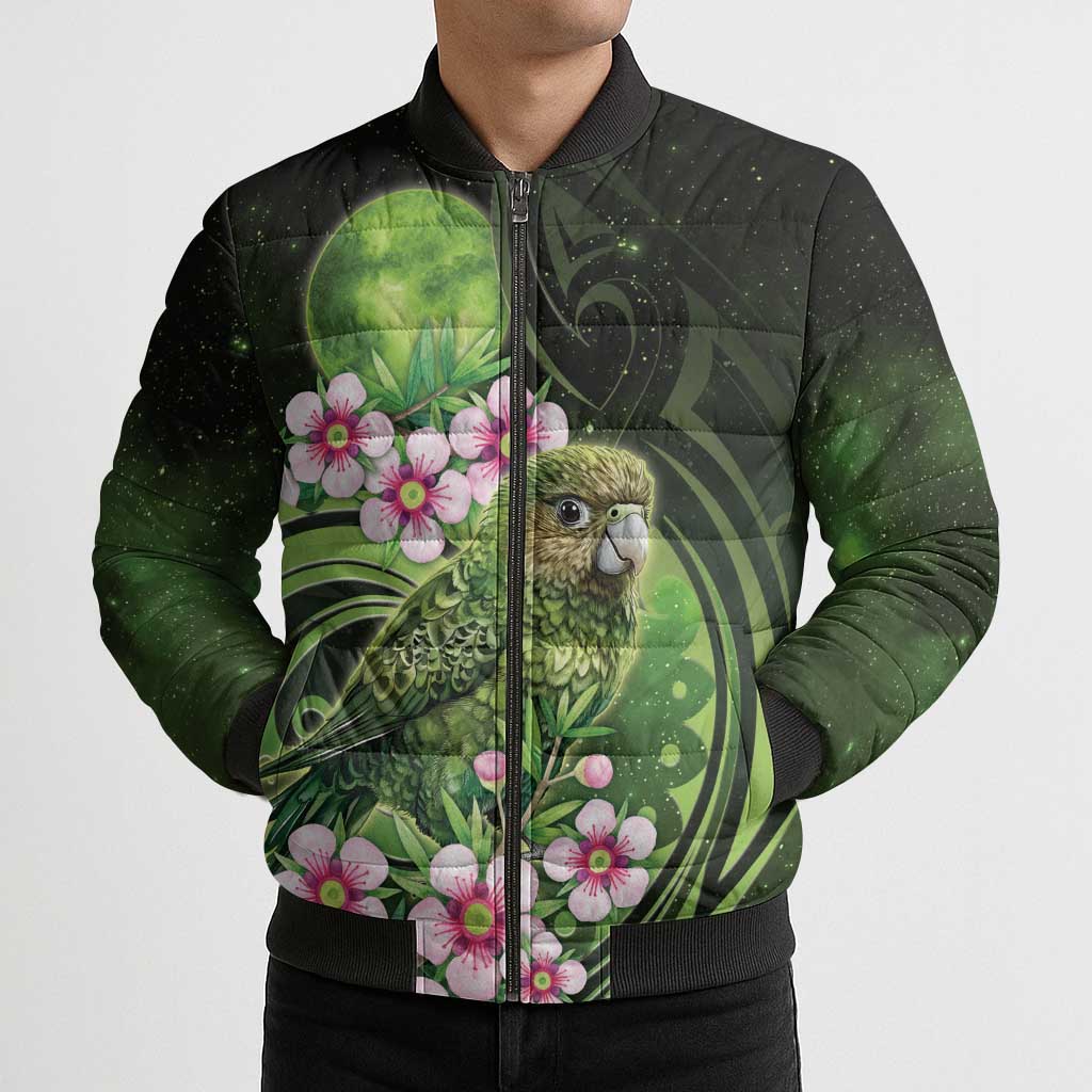 New Zealand Aotearoa Kakapo Bomber Puffer Jacket Maori Pattern With Manuka Galaxy Style - Aussie Hoodie