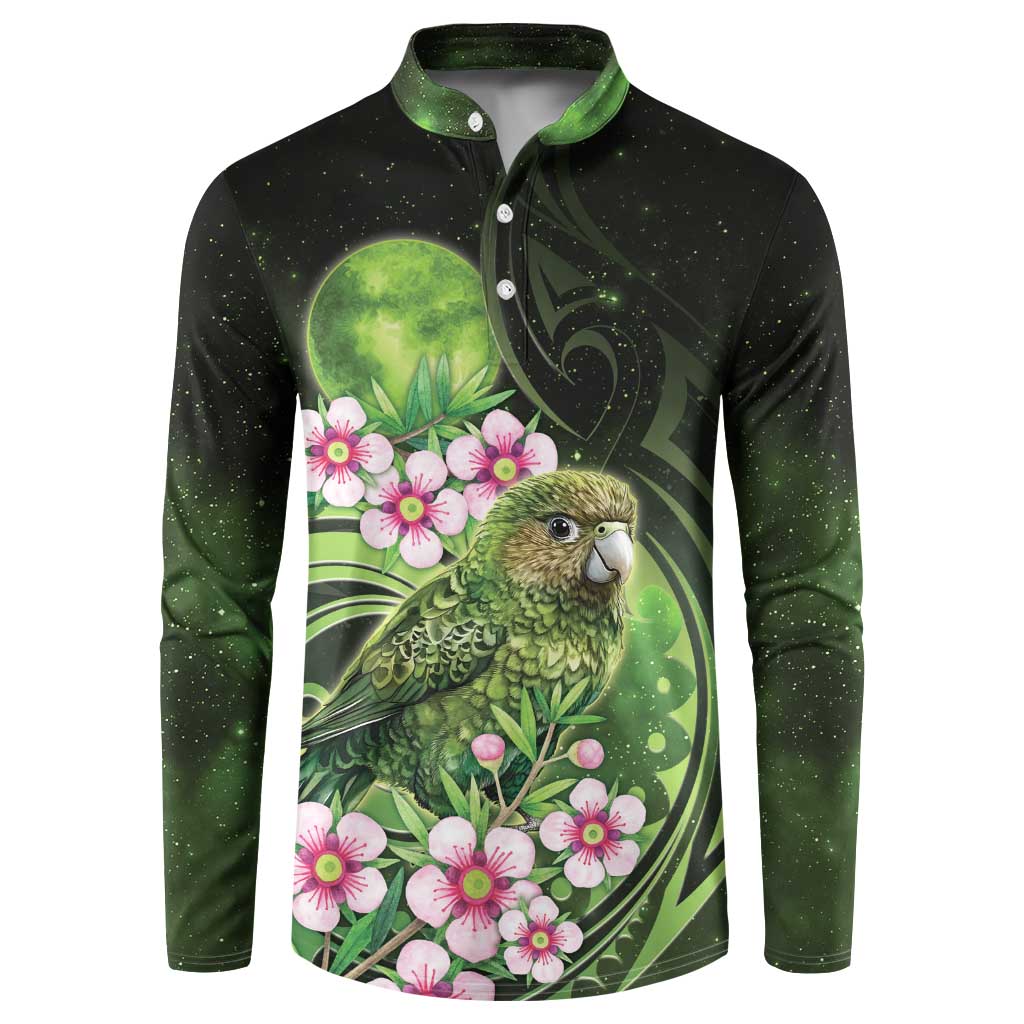 New Zealand Aotearoa Kakapo Button Sweatshirt Maori Pattern With Manuka Galaxy Style - Aussie Hoodie