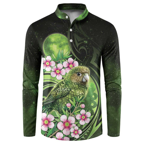 New Zealand Aotearoa Kakapo Button Sweatshirt Maori Pattern With Manuka Galaxy Style - Aussie Hoodie